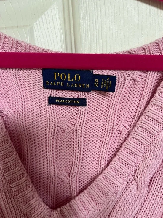 Ralph Lauren Light Pink Cable V-Neck Sweater - Picture 2 of 4